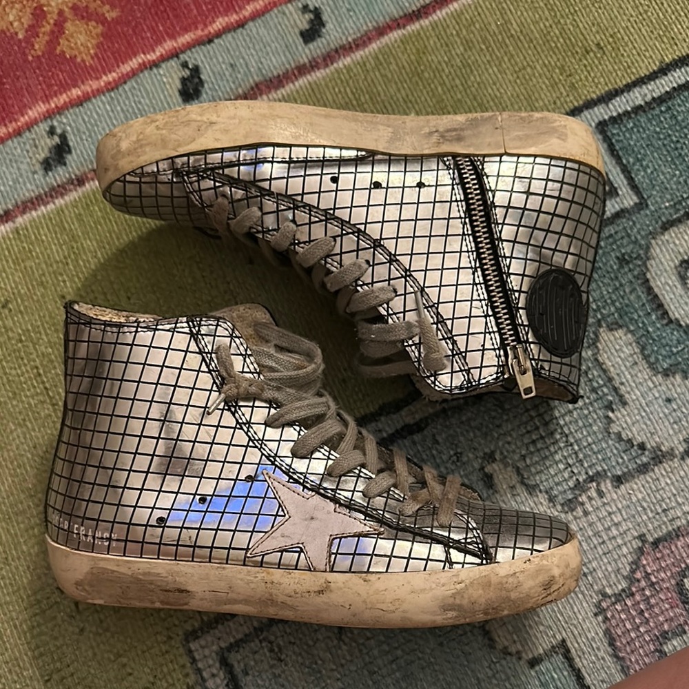 Golden Goose Silver and Black Sneakers